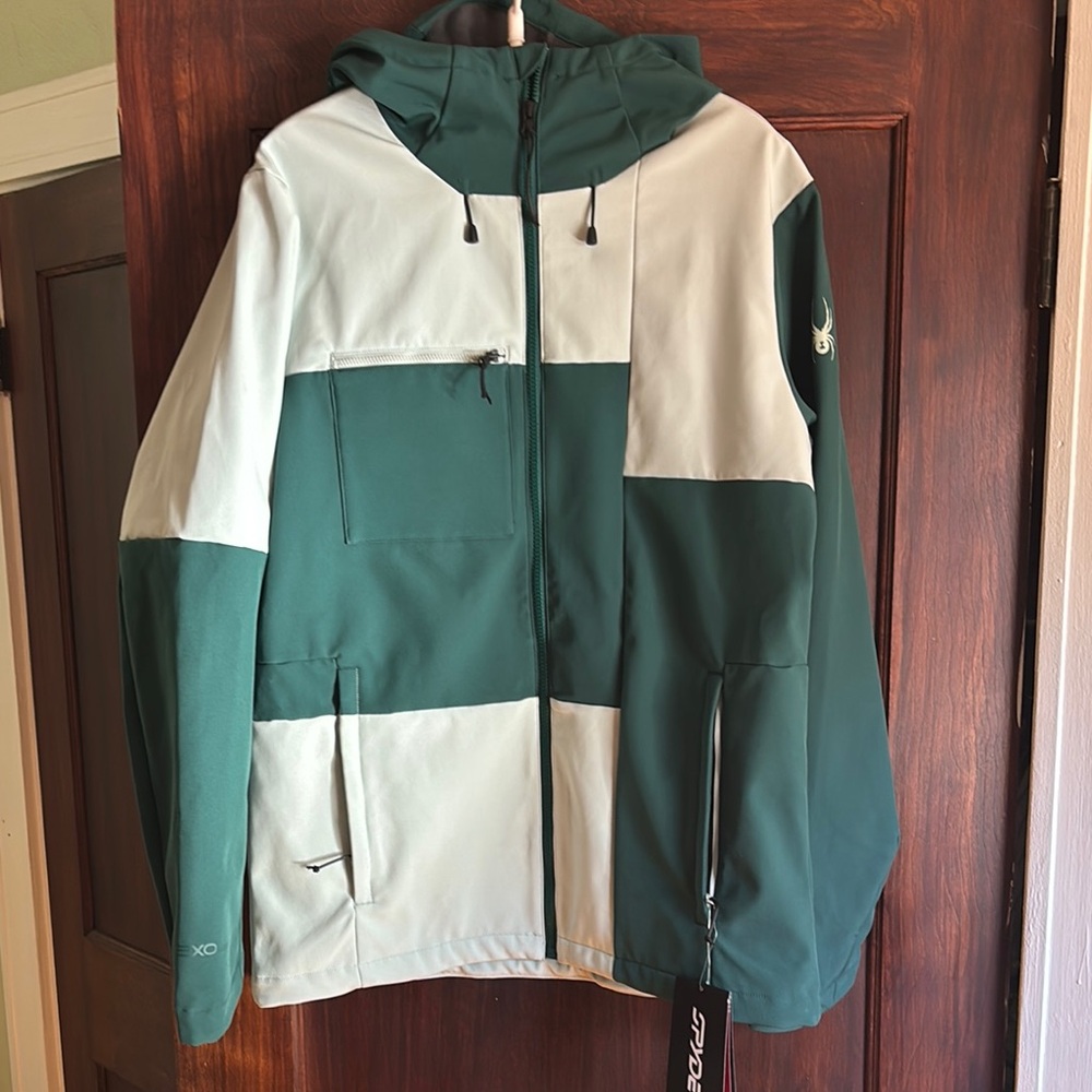 New with Tags Spyder Men's Two-Tone Green and White Ski Jacket